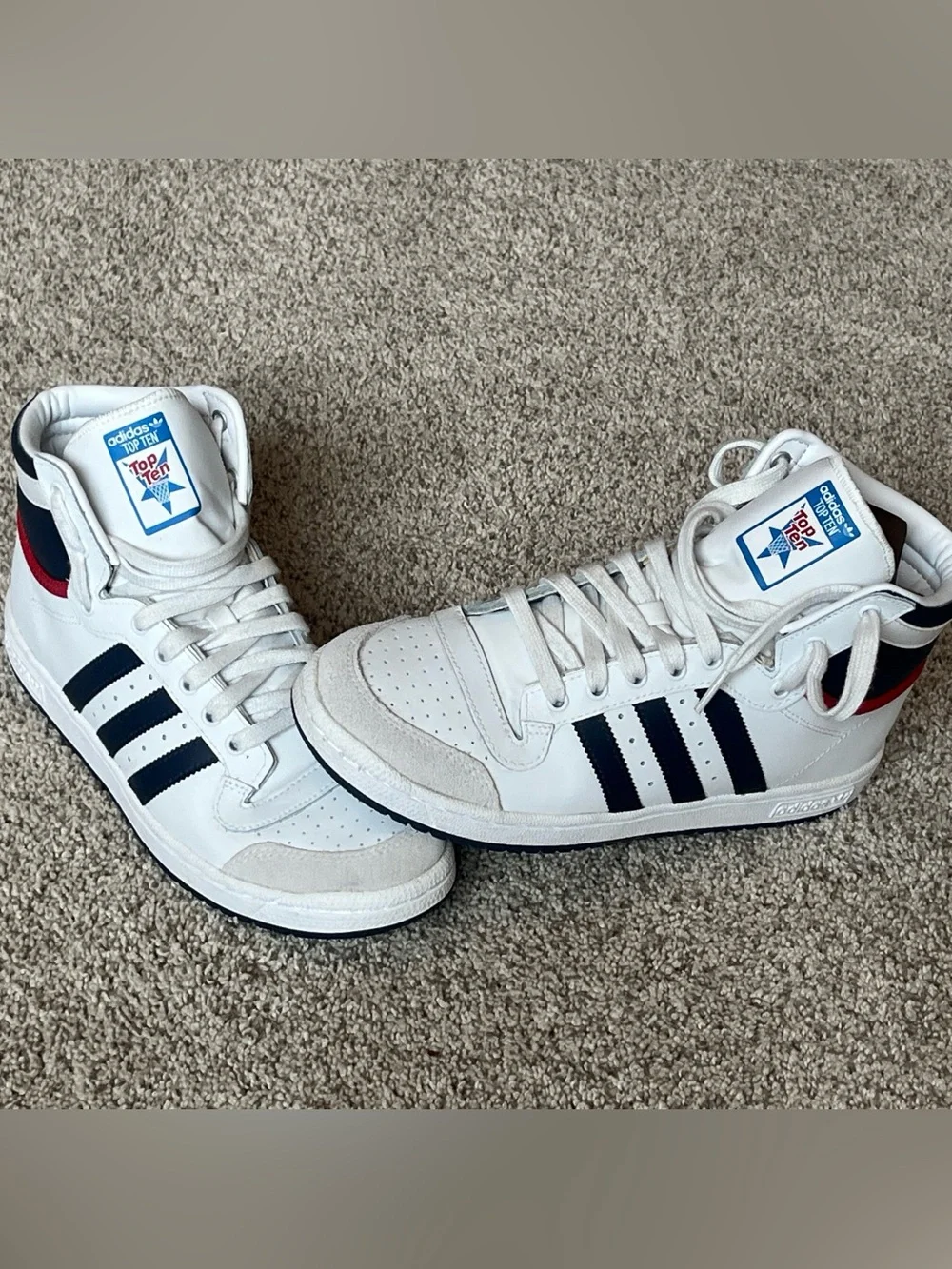 adidas White and Navy Top Ten High-Top Sneakers
